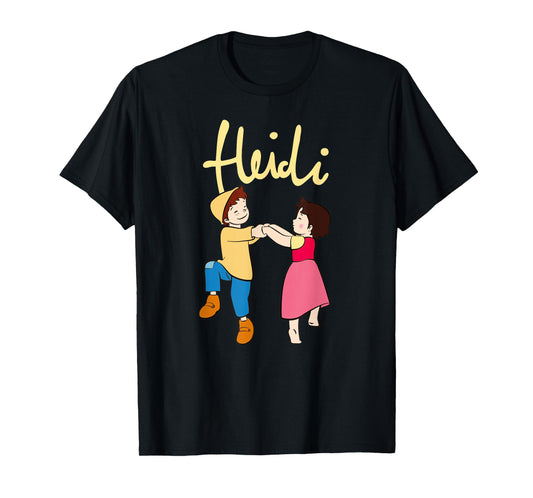 Heidi and Peter Dancing with Logo Yellow Cartoon TV Series T-Shirt