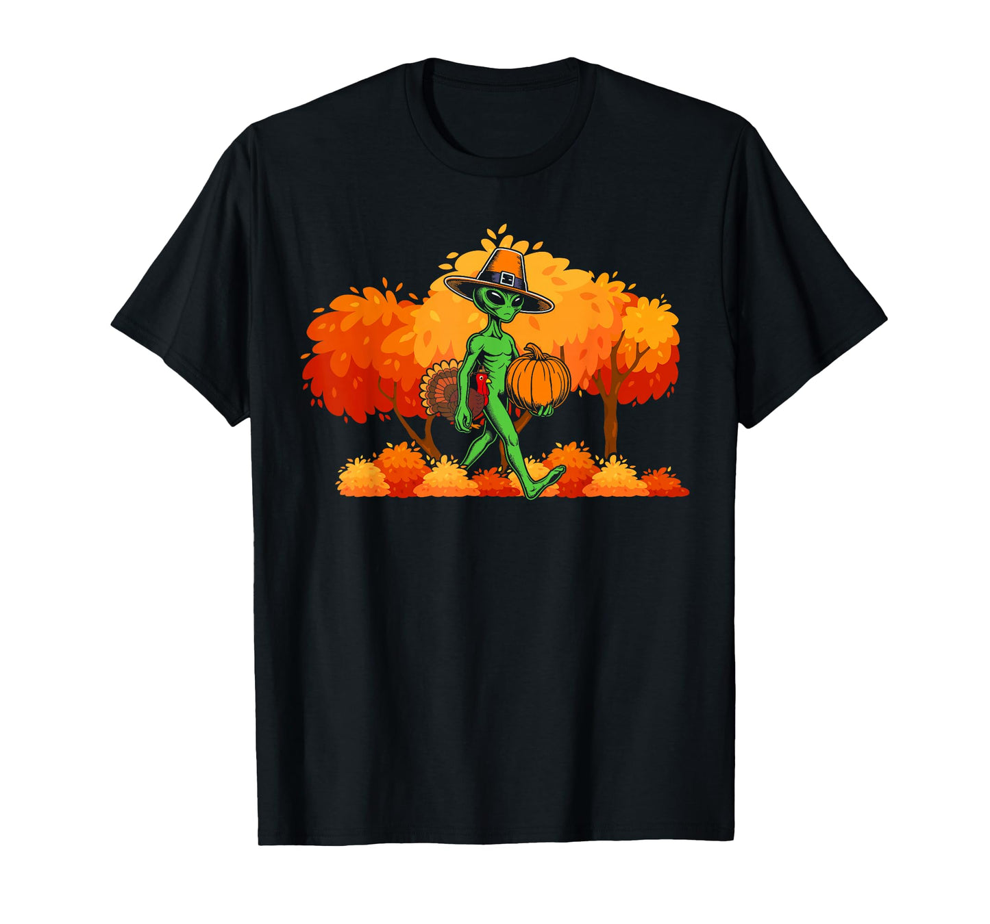 Alien thanksgiving Pilgrim Turkey Pumpkin autumn leaves fall T-Shirt
