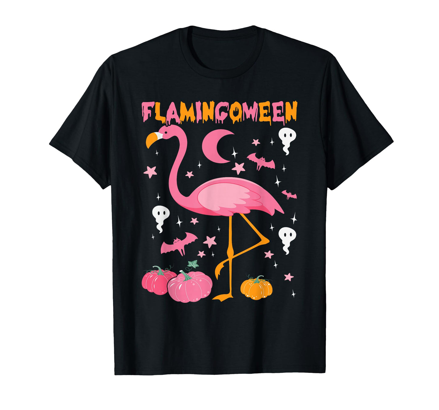 Happy Flamingoween Pink Flamingo Halloween Skeleton Spooky T-Shirt