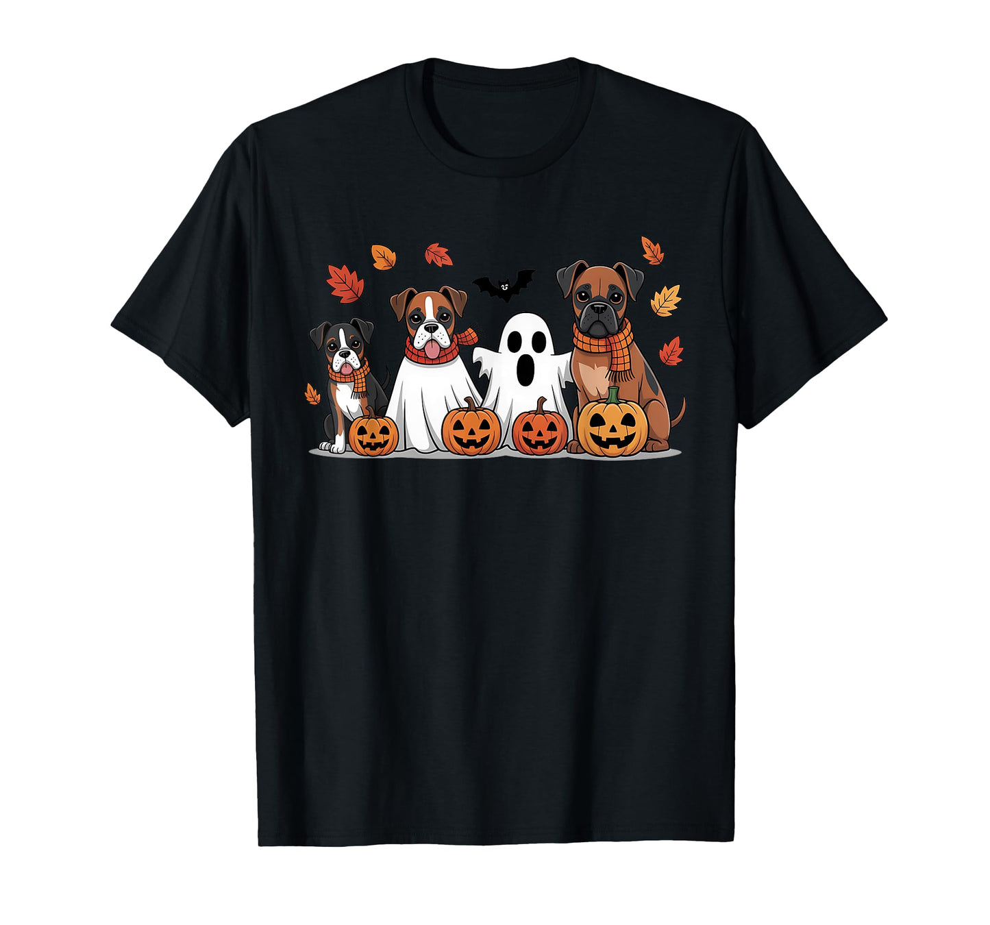 Funny Boxer Ghost Fall Autumn Leaves Thanksgiving Halloween T-Shirt