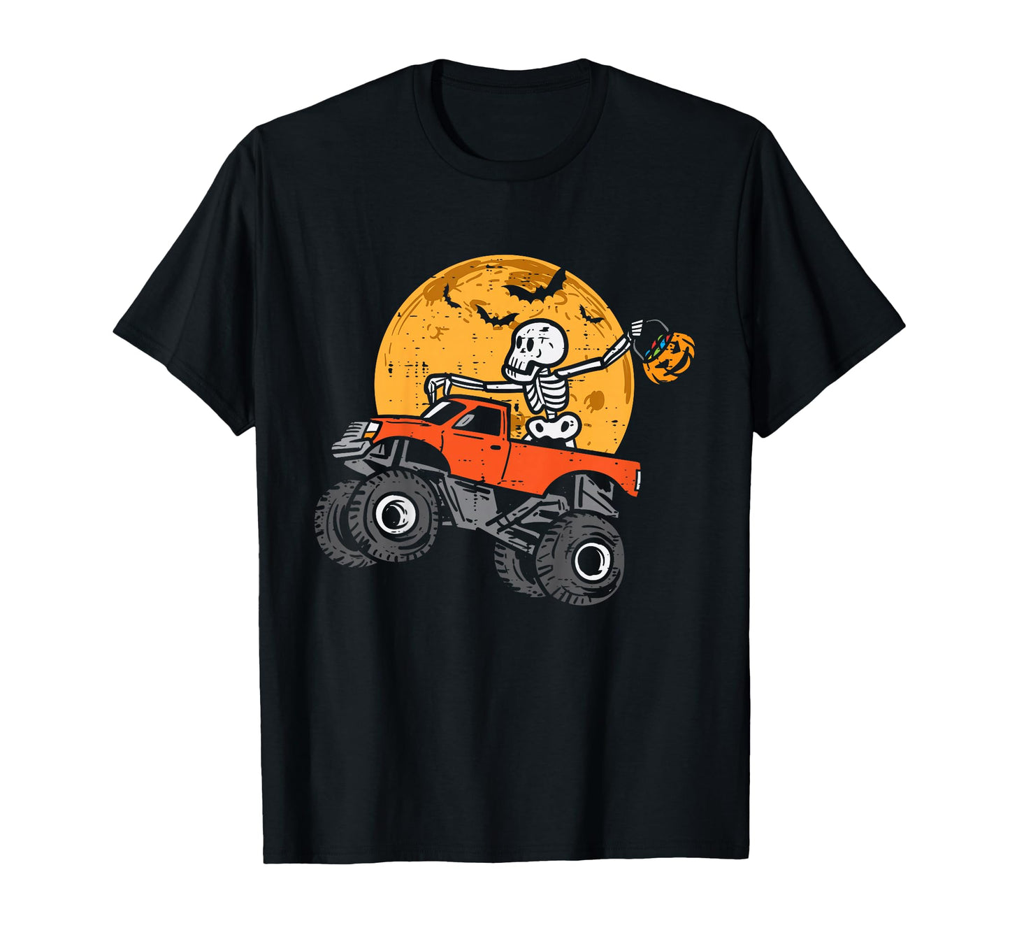 Kids Skeleton Monster Truck Moon Candy Toddler Boys Halloween Kid T-Shirt
