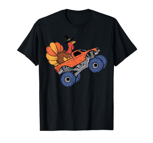 Thanksgiving Turkey Riding Monster Truck Kids Boys T-Shirt