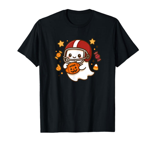 Cute Ghost Football Player Halloween Kawaii Pumpkin Kids T-Shirt