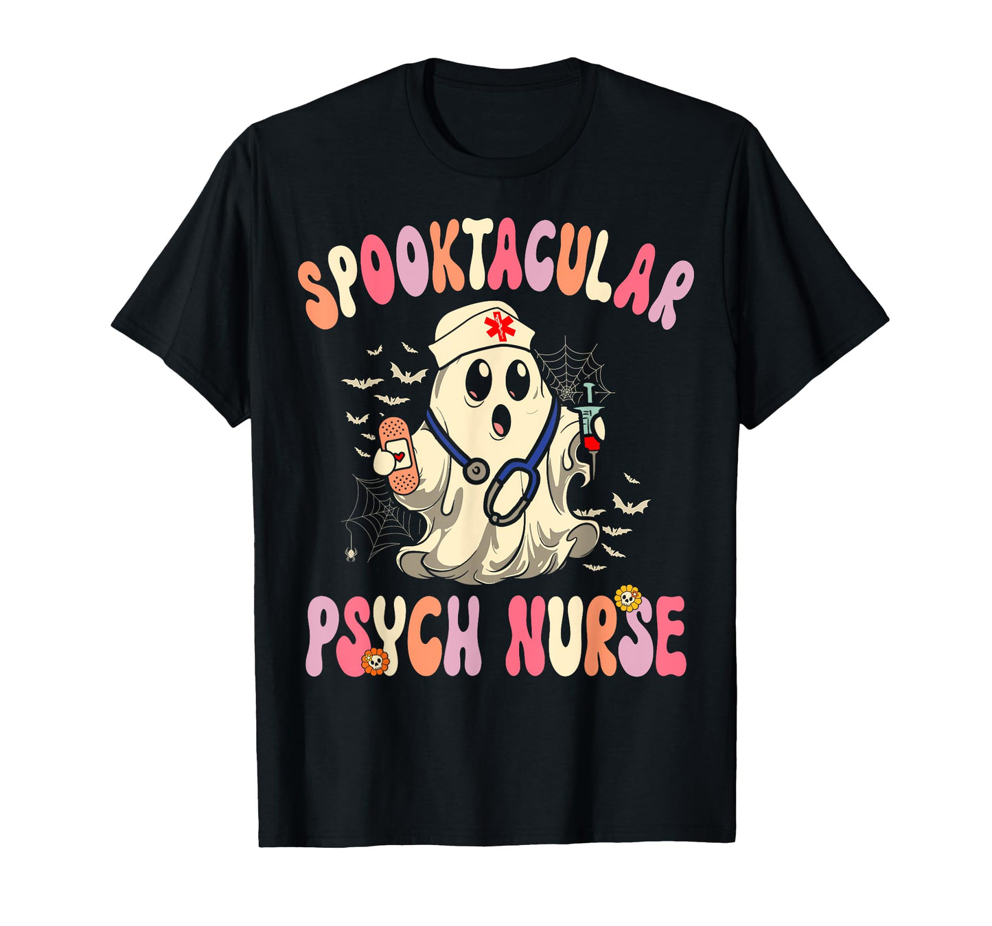 Spooktacular Psych Nurse Retro Halloween Ghost Nursing T-Shirt