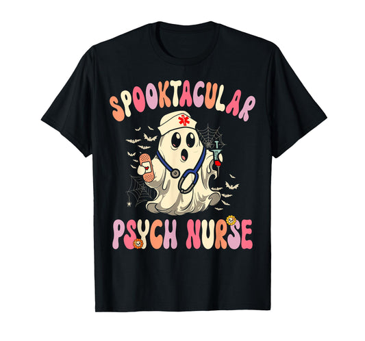 Spooktacular Psych Nurse Retro Halloween Ghost Nursing T-Shirt