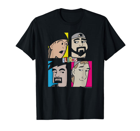 Jay & Silent Bob Clerks Group Shot Cartoon Character Panels T-Shirt