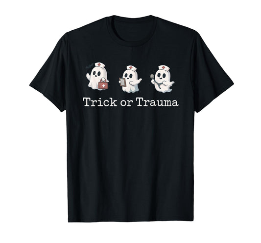 Funny Halloween Cute Ghost Nurse Trick Or Trauma Costume T-Shirt