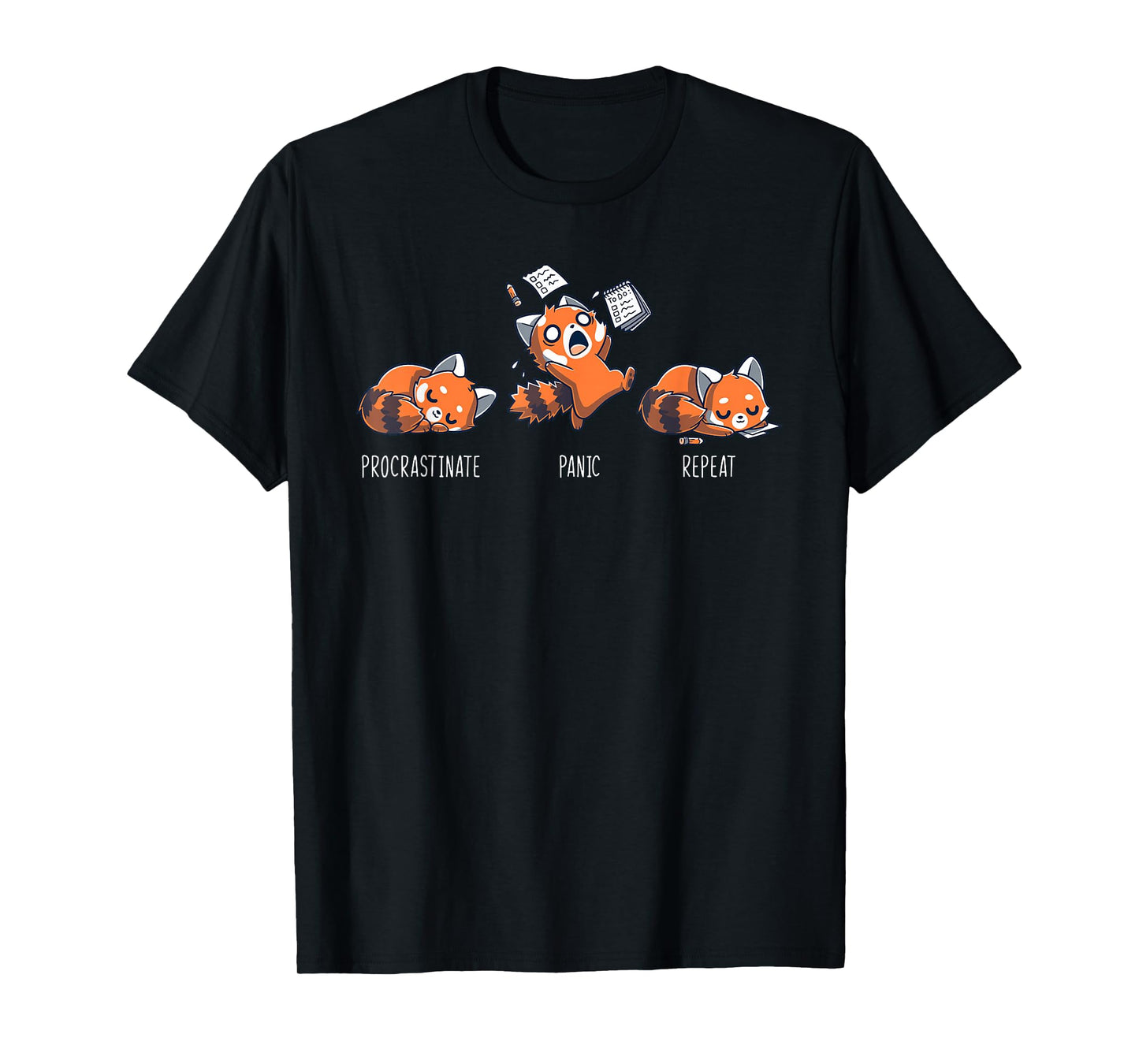 Procrastinate Panic Repeat Shirt Daily Distressed Red Pandas T-Shirt