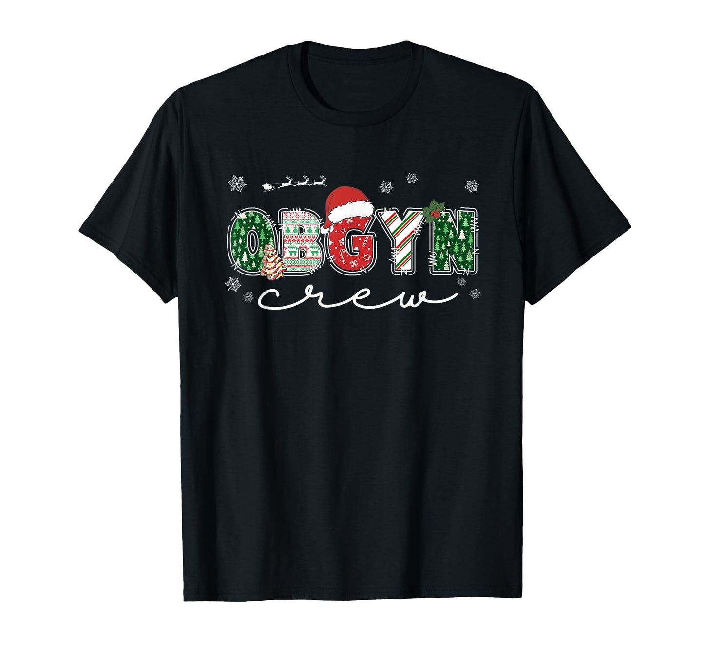 OBGYN Crew Christmas OB Nurse Santa Hat Holiday Pajama T-Shirt
