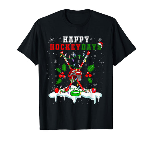 Happy Hockey Xmas Days Ice Hockey Equipment Player Family T-Shirt