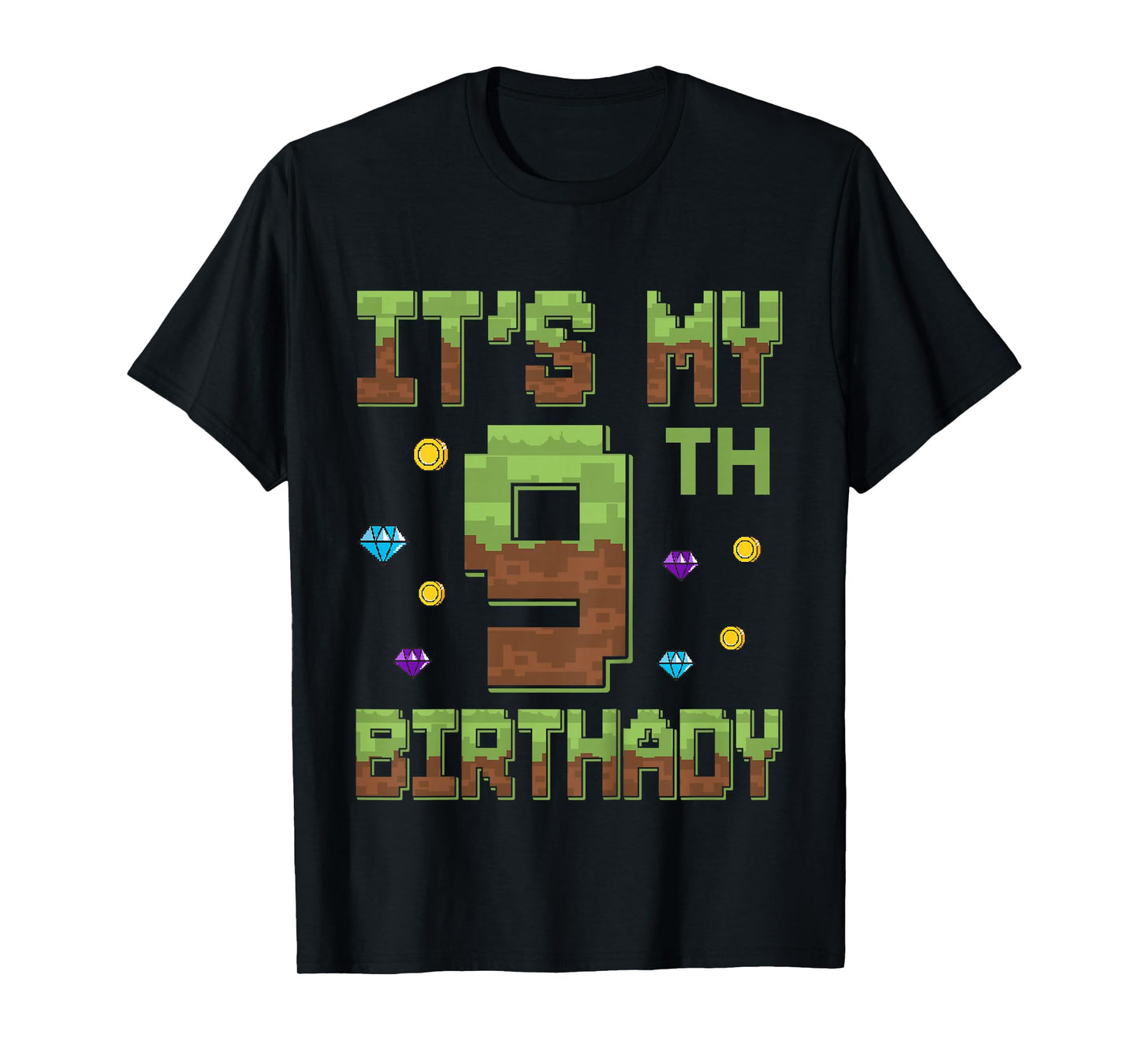 Birthday Boy It's My 9th Birthday 9 Year Old Pixel Gamer T-Shirt