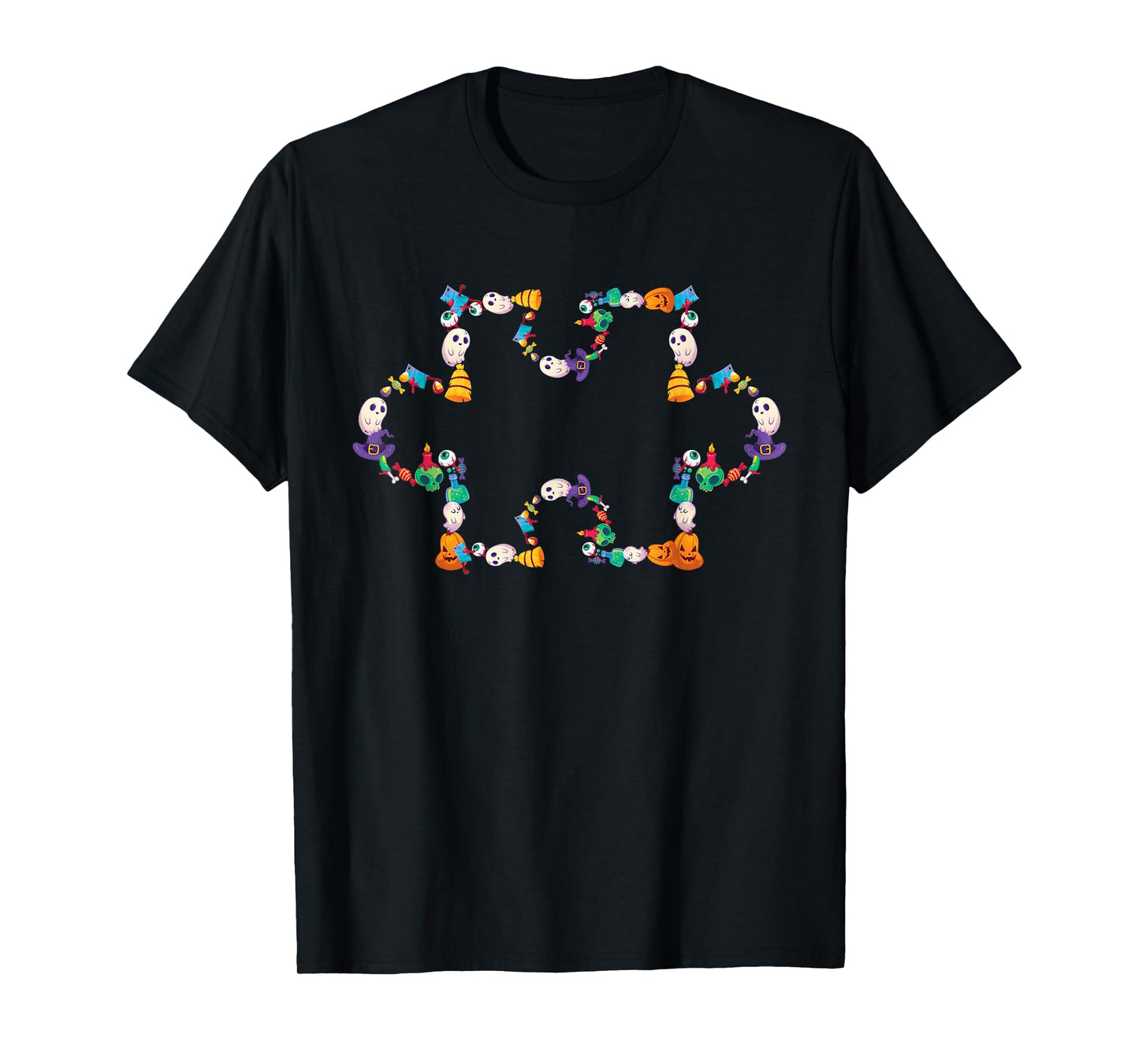 Halloween Autism Awareness Puzzle Pumpkin Ghost Broom Zombie T-Shirt