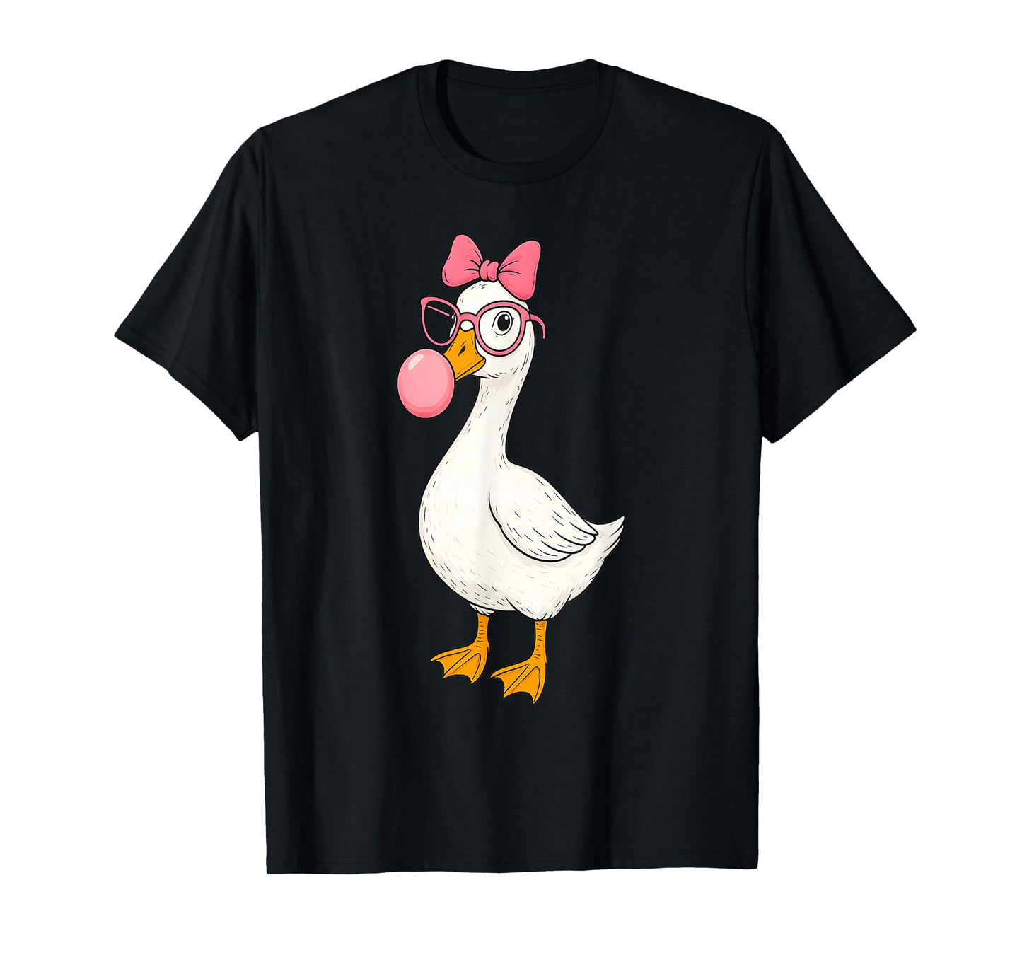 Cute Goose with Glasses Bow and Bubblegum T-Shirt