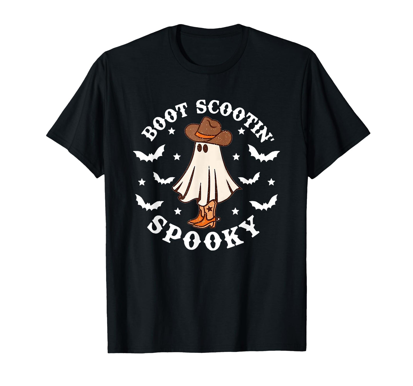 Retro Western Halloween Cute Ghost Funny Boot Scootin Spooky T-Shirt