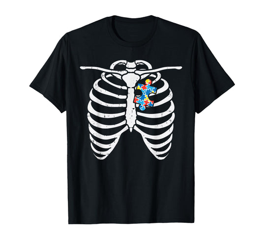 Autism Awareness Puzzle Skeleton X-Ray Halloween Costume Kid T-Shirt