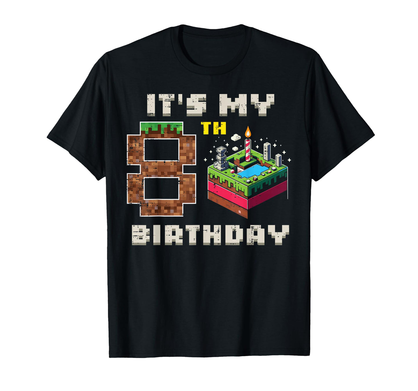 My 8th Birthday Pixel Game 8 Cake Video Gamer Boys Kid Youth T-Shirt