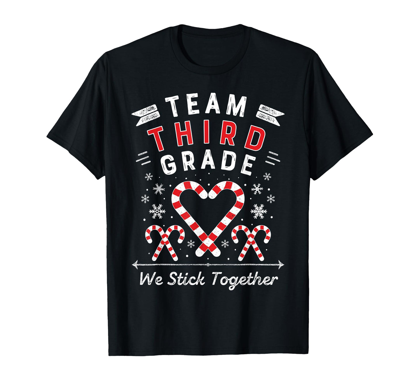 Team Third Grade Christmas Candy Cane Heart Xmas 3rd Teacher T-Shirt for Men Women Kids