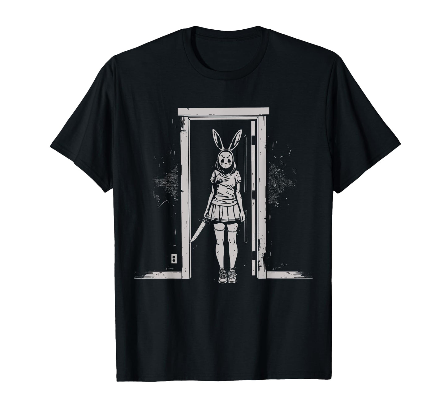 Horror Girl Bunny Mask Slasher Goth Alt Anime Creepy Rabbit T-Shirt