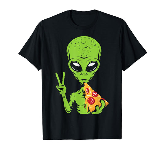 Funny Alien Head Eating Pizza UFO Extraterrestrial T-Shirt