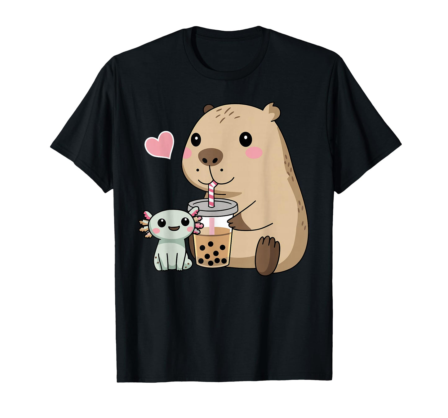 Cute Axolotl Lover Capybara Kawaii Anime Drinking Bubble Tea T-Shirt