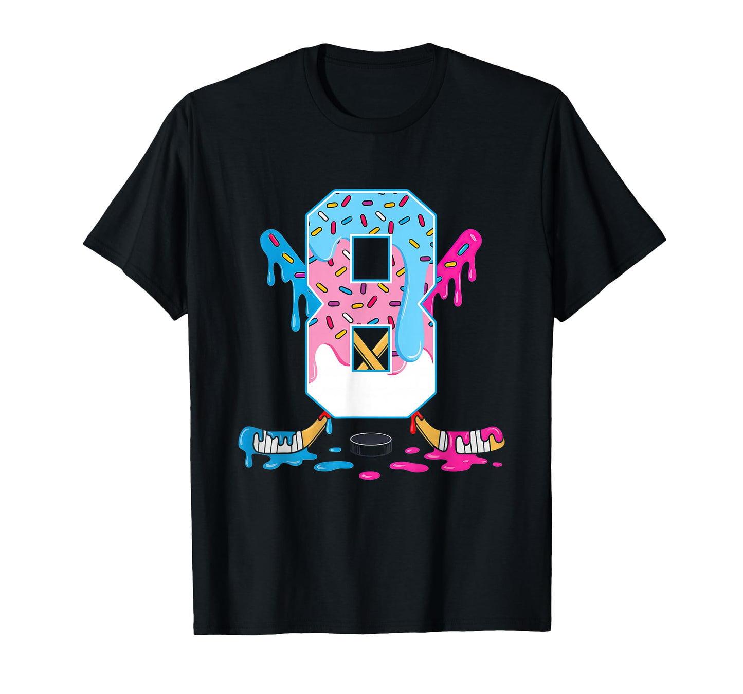 Hockey 8 Years Old Ice Cream Drip 8th Birthday Kids Gift T-Shirt