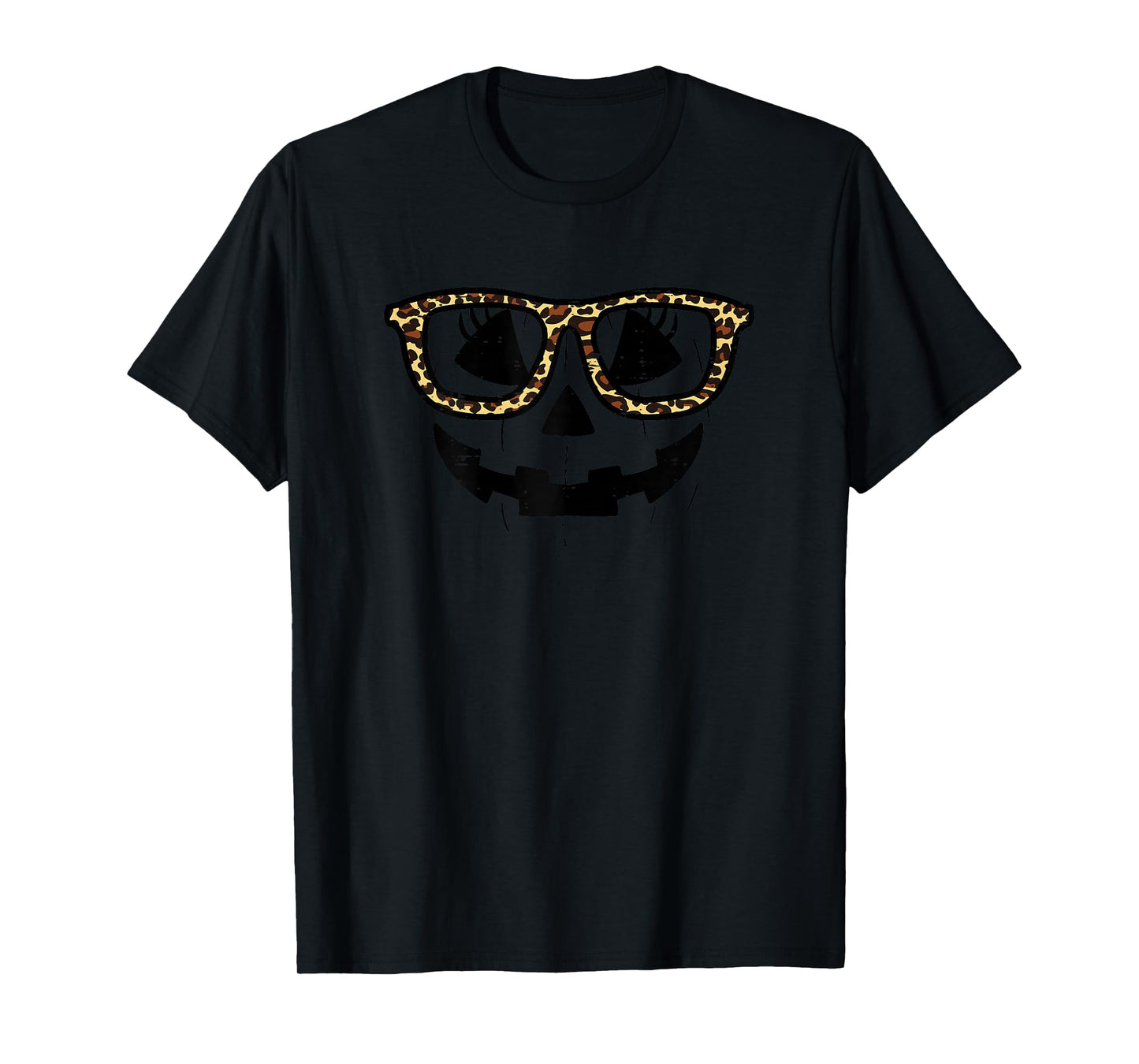 Pumpkin Face Leopard Glasses Funny Halloween Women Girls T-Shirt