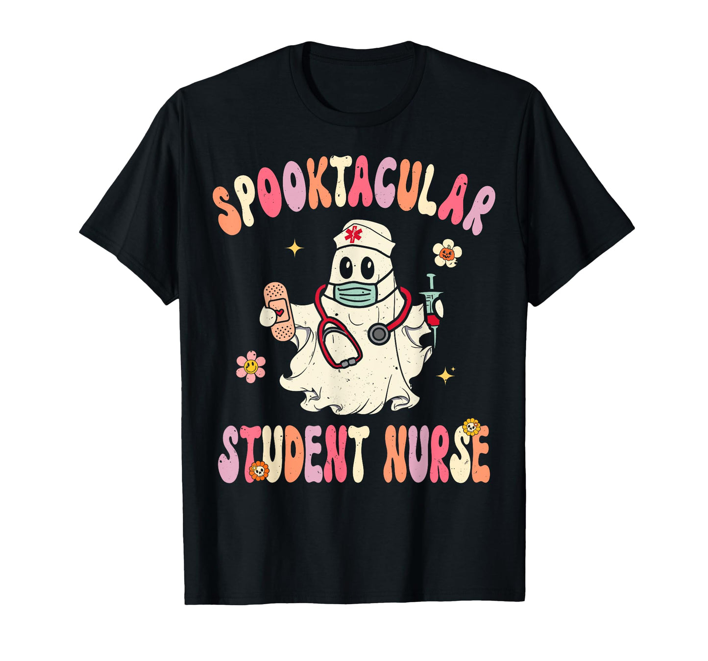 Spooktacular Student Nurse Retro Halloween Ghost Nursing T-Shirt
