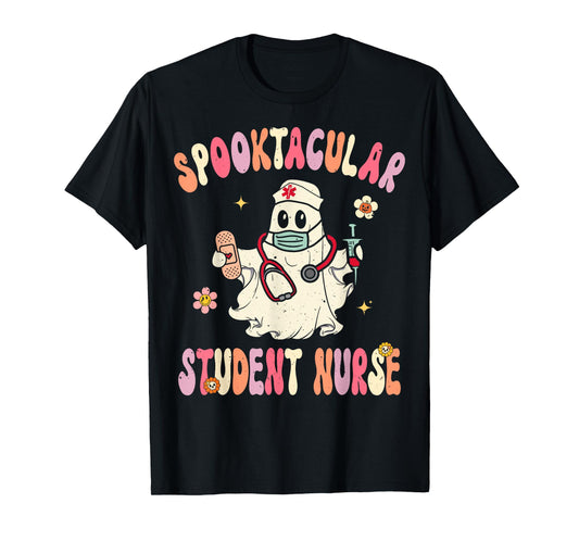 Spooktacular Student Nurse Retro Halloween Ghost Nursing T-Shirt