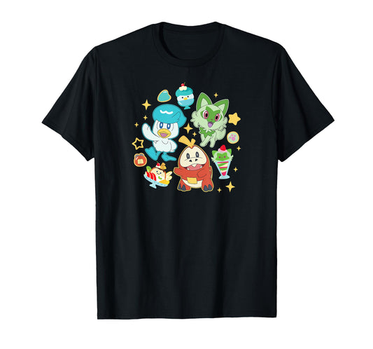 Pokémon - Quaxly Sprigatito Fuecoco Starters Cafe Desserts T-Shirt