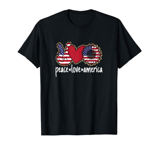 Peace Love America USA Patriotic 4th of July Women Girls T-Shirt