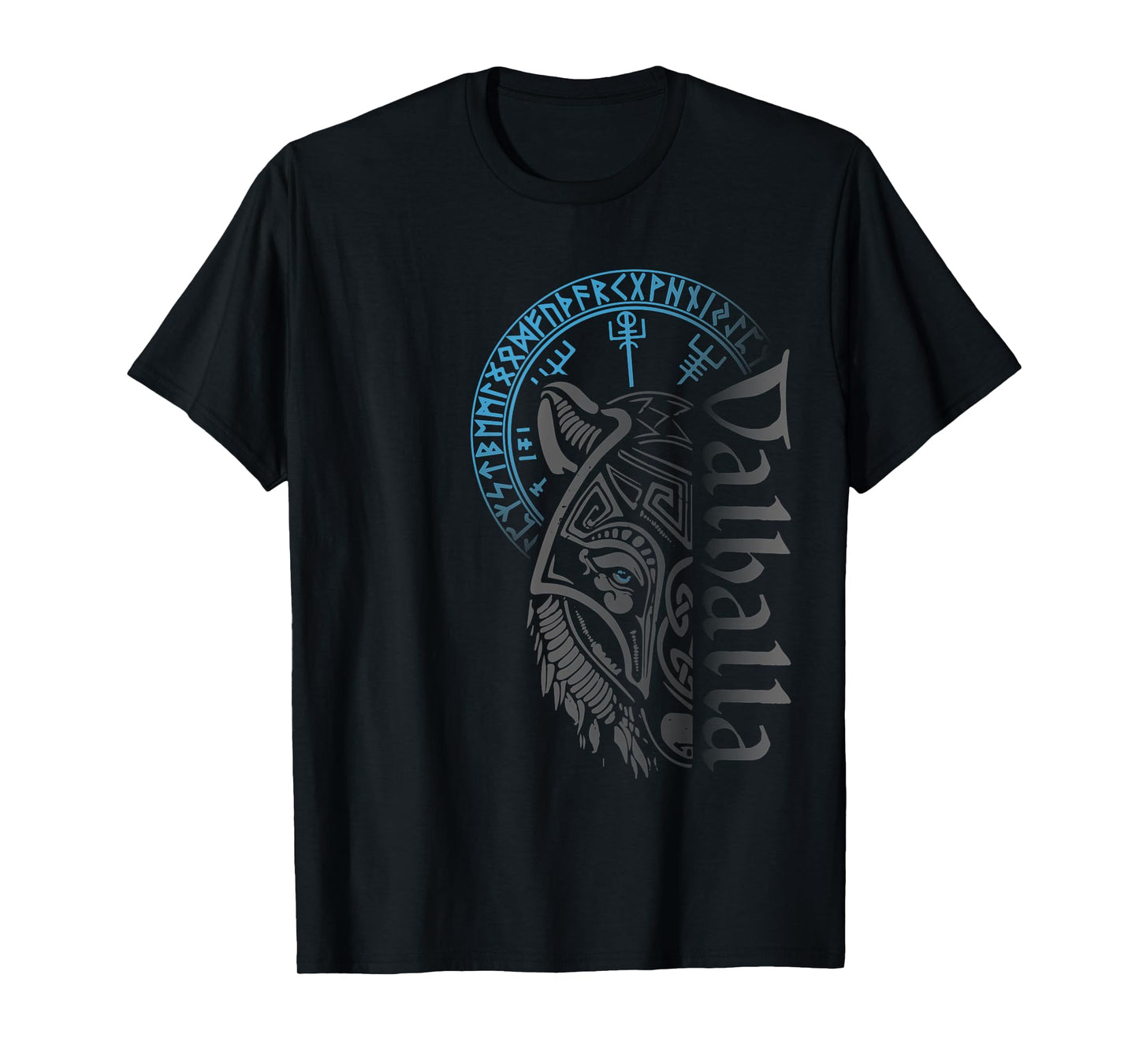 Walhalla Wolf Mask Odin Runes Nordic Compass Viking T-Shirt