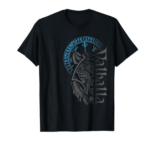Walhalla Wolf Mask Odin Runes Nordic Compass Viking T-Shirt