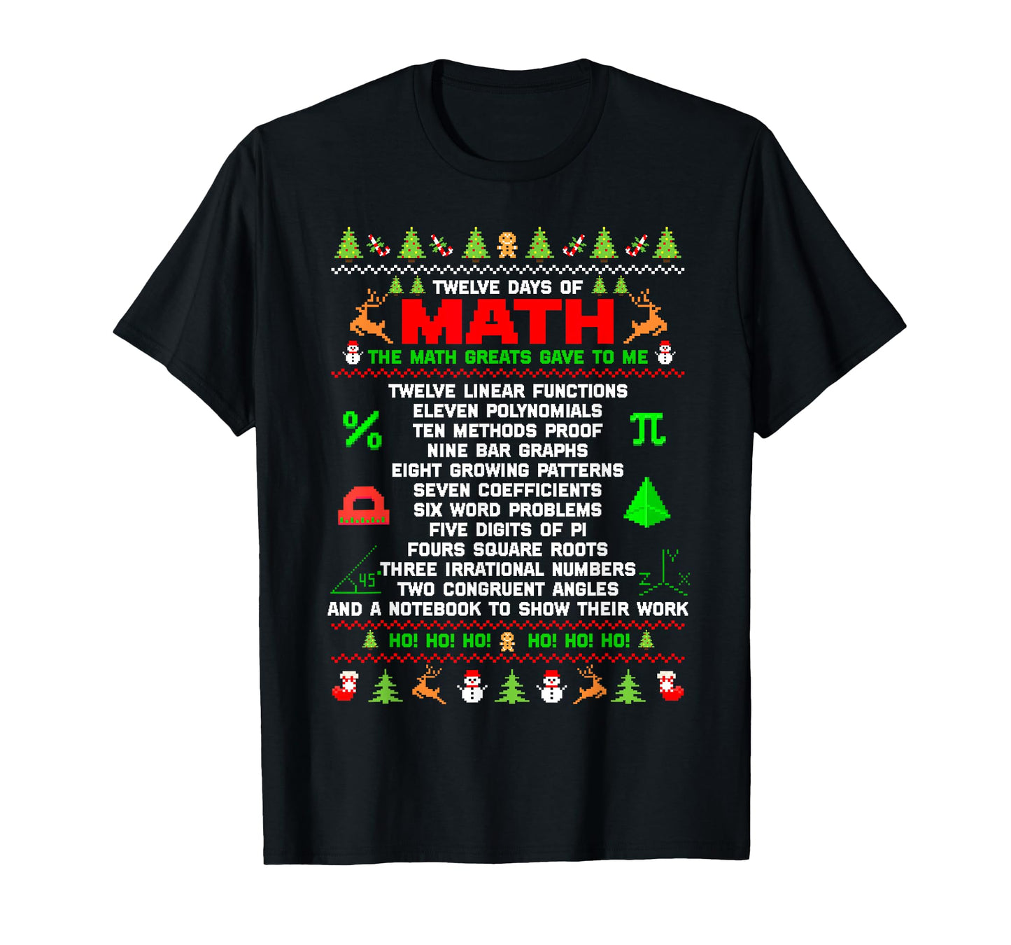 Twelve Days Of Math Teacher Students Ugly Sweater Christmas Men Women Kids T-Shirt