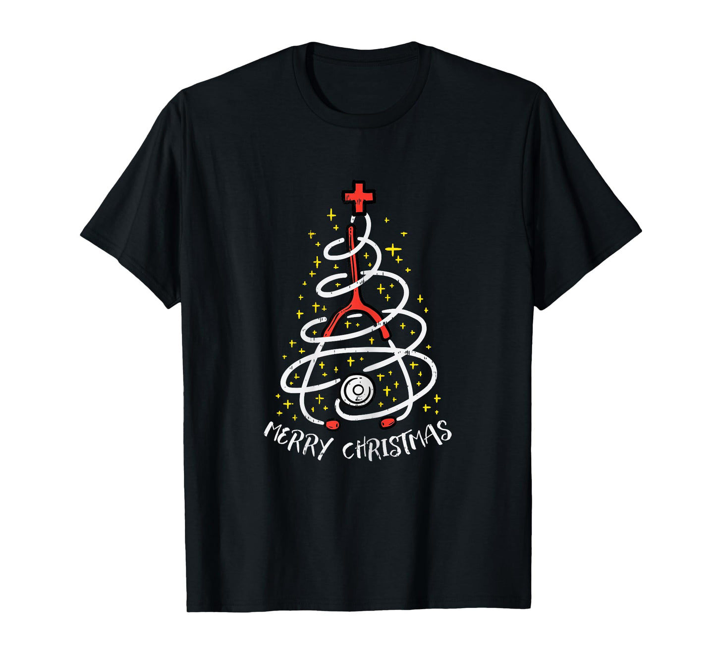 Merry Christmas Nurse Xmas Scrub Top Women Stethoscope T-Shirt