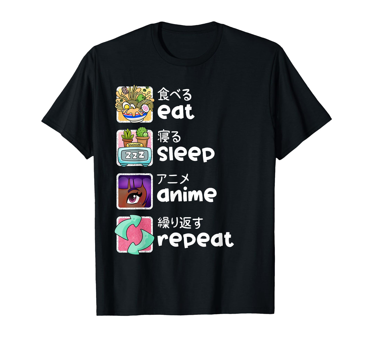 Eat Sleep Anime Repeat Kawaii Otaku Manga Japan Fan Kanji T-Shirt