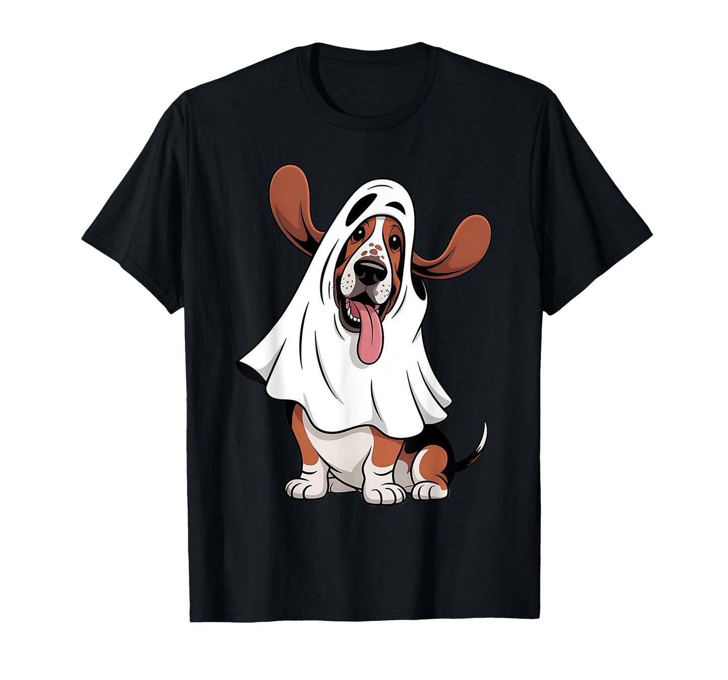 Basset Hound Dog Wearing A White Ghost Costume Halloween T-Shirt