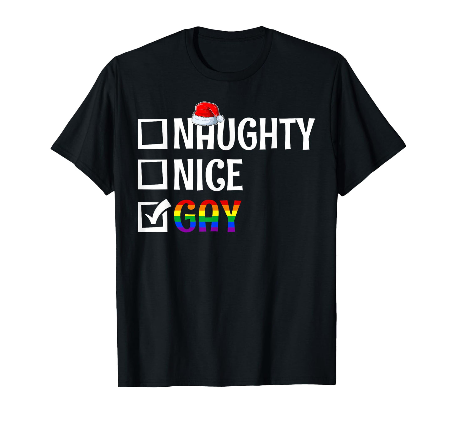 Naughty Nice Gay LGBTQ Gay Pride Flag Merry Christmas Pajama T-Shirt