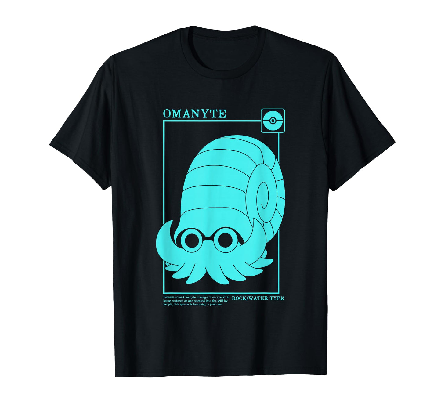 Pokémon Iconic Omanyte Description Card Big Chest Logo T-Shirt