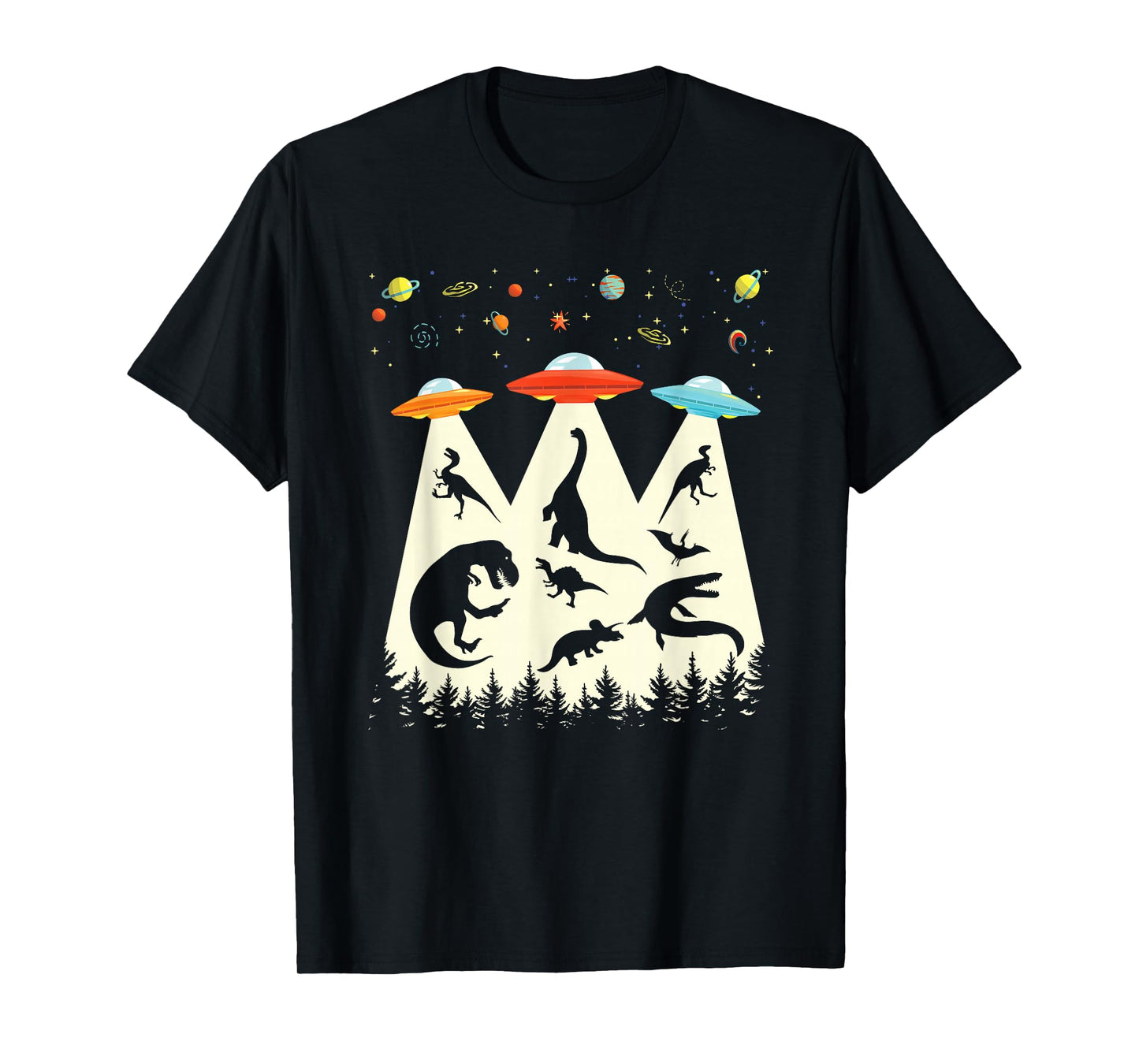 Funny Dinosaur UFO Lover Retro Vintage Alien Abduction T-Shirt