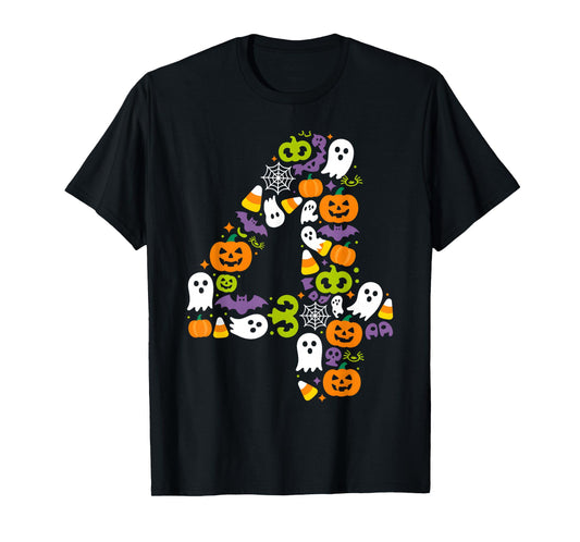 Halloween Birthday Number Four Pumpkin Ghost Kids T-Shirt