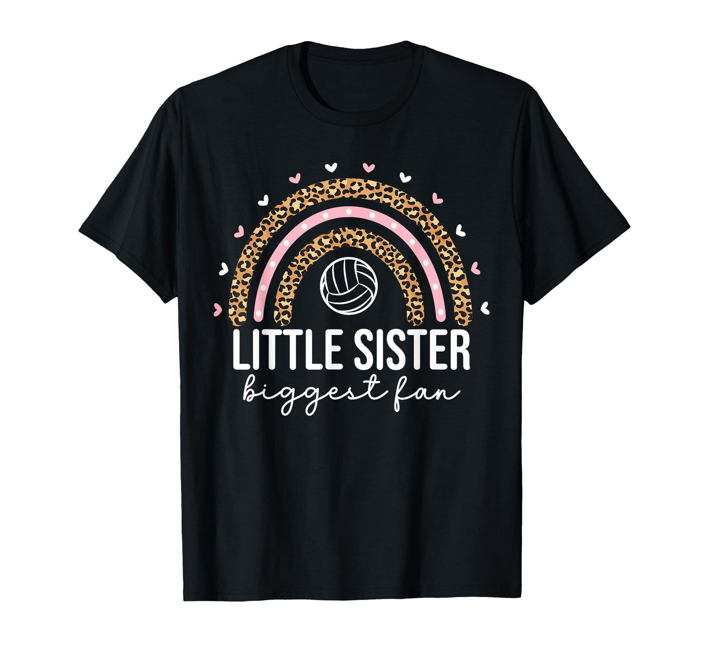 Cute Volleyball Little Sister For Girls Kids Leopard Rainbow T-Shirt