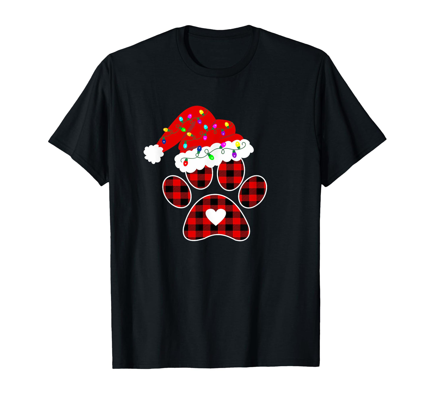Buffalo Plaid Christmas Paw Dog with Santa hat & Lights Men Women Kids T-Shirt