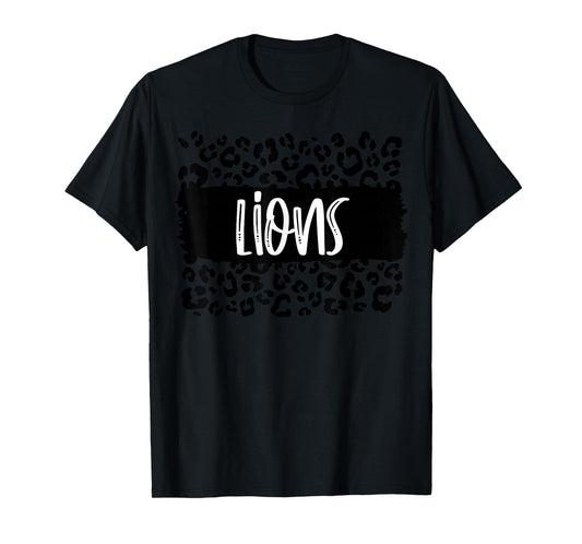 Lions Team Mascot School Spirit Game Night Leopard Print T-Shirt