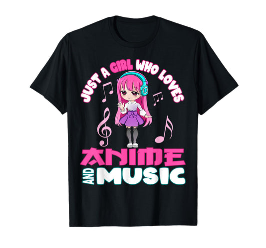 Funny Anime and Music Girl for Teen chibi graphic T-Shirt