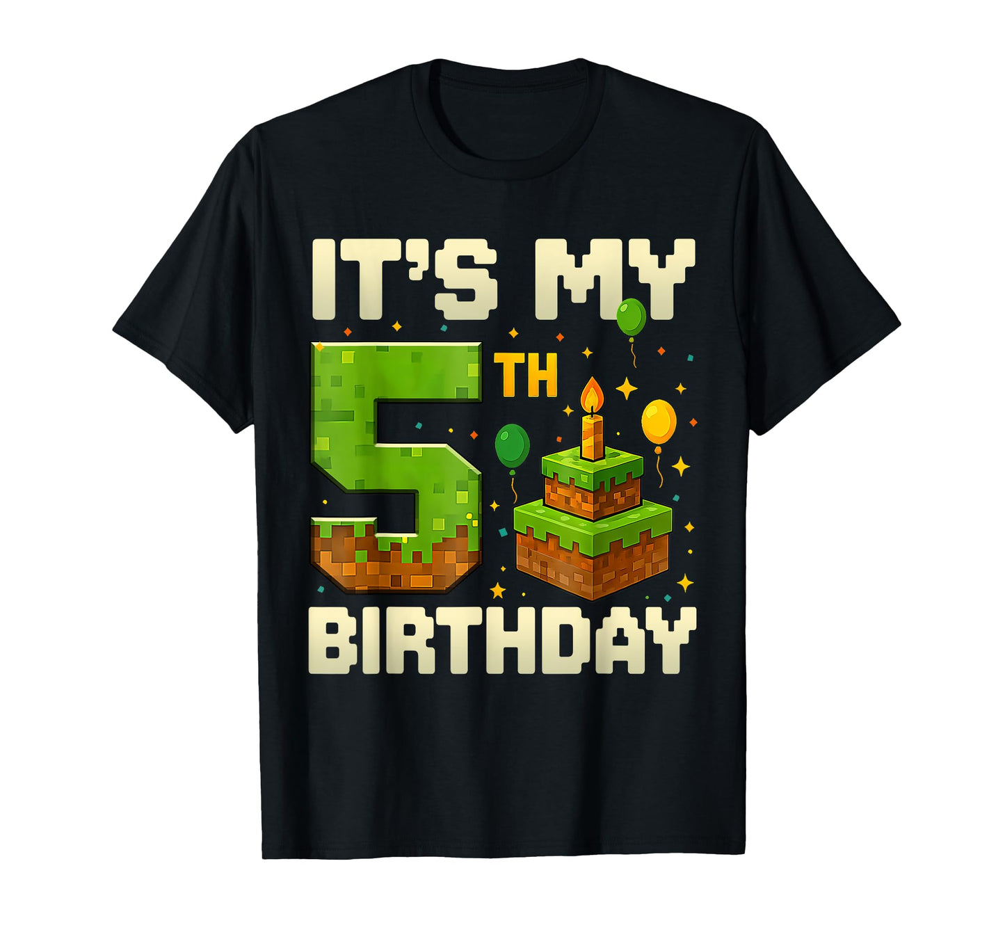 Birthday Boy 5 Years It's My 5th Birthday Game Video Pixel T-Shirt