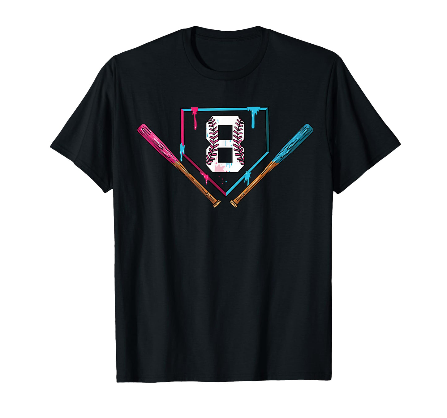 8th Birthday Baseball Ice Cream Drip 8 Years Old Boy Kids T-Shirt