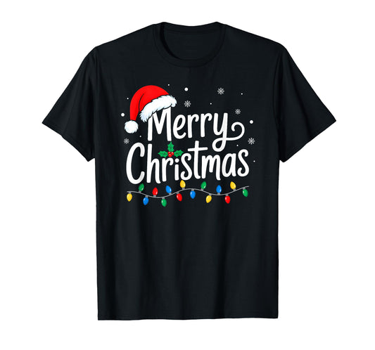 Merry Christmas for Family Men Women Santa Hat Xmas Pajamas T-Shirt