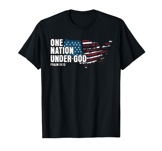 Christian 4th of July One Nation Under God American Flag T-Shirt