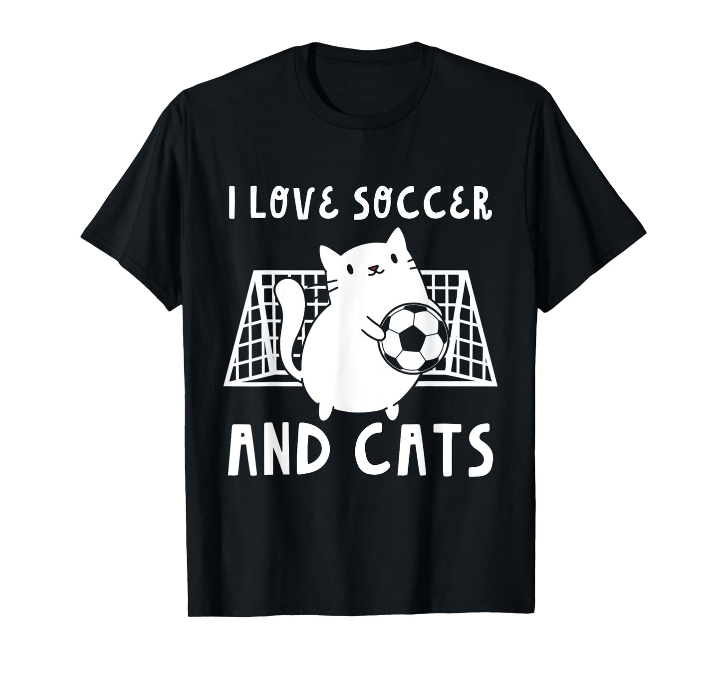Cute I Love Soccer And Cats Funny Soccer Goalie Goalkeeper T-Shirt