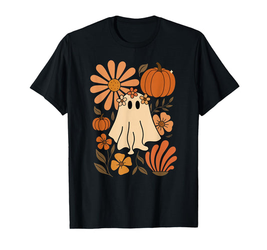 Floral Ghost Halloween Boho Spooky Season T-Shirt